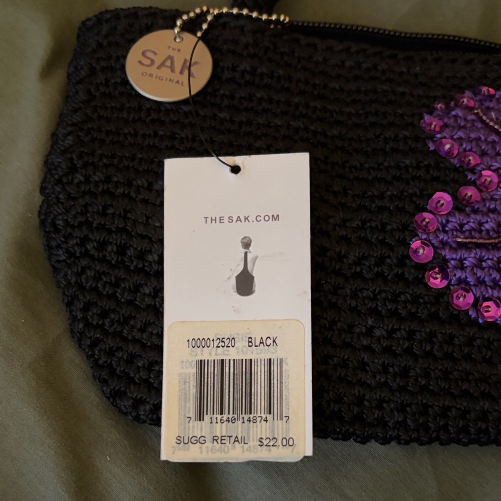The Sak Black Crochet Shoulder Bag with Purple Sequin Flower Patch - Picture 2 of 4
